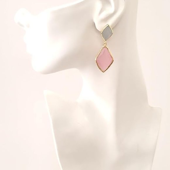 Handmade 14K Gold Plated Women's Dangle Earrings with Color Stones - Picture 2 of 3